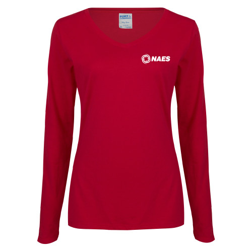 Womens Cardinal Long Sleeve V Neck Tee -NAES