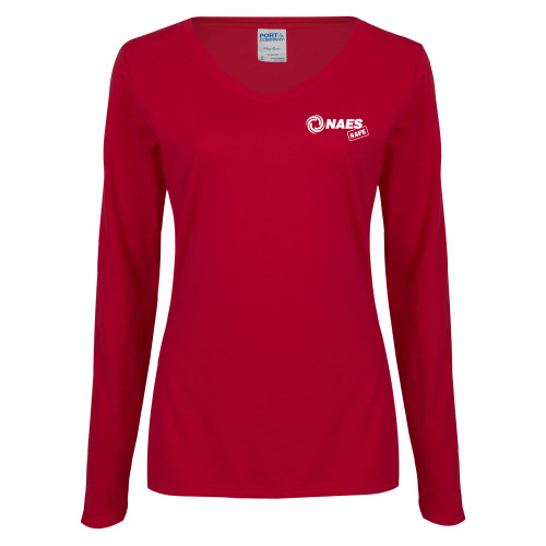 Womens Cardinal Long Sleeve V Neck Tee -NAES Safe