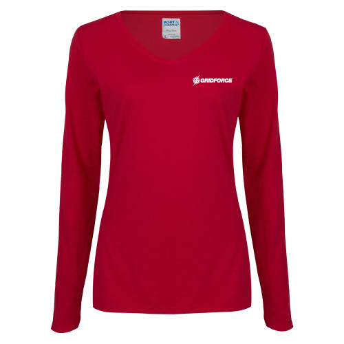 Womens Cardinal Long Sleeve V Neck Tee -Gridforce