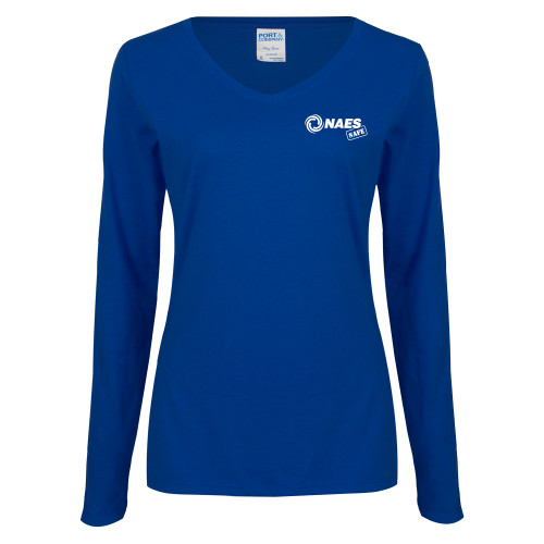 Womens Royal Long Sleeve V Neck Tee -NAES Safe