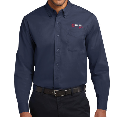 Navy Twill Button Down Long Sleeve-NAES Safe