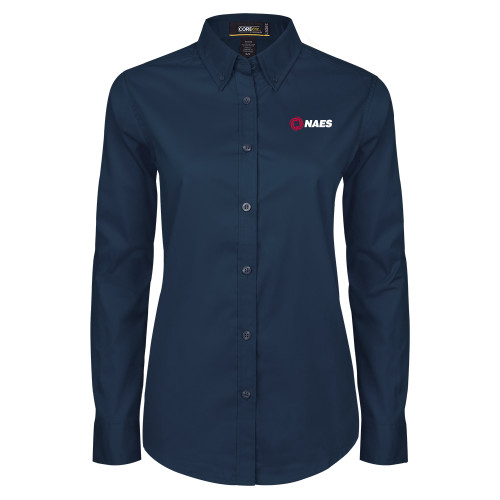 Womens Navy Twill Button Down Long Sleeve -NAES