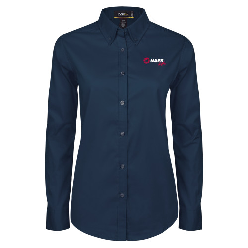 Womens Navy Twill Button Down Long Sleeve -NAES Safe