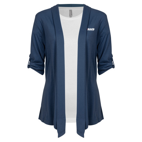 Womens Navy Drape Front Cardigan Sweater -NAES Performance Center