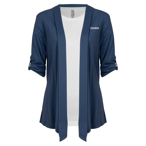 Womens Navy Drape Front Cardigan Sweater -E3 Consulting Horizontal