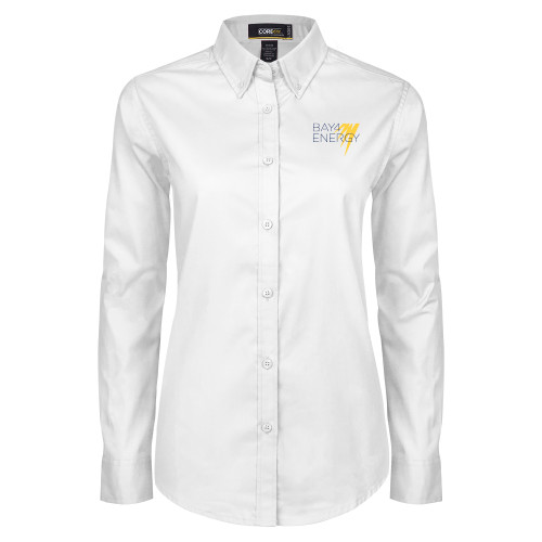 Womens White Twill Button Down Long Sleeve-NAES Bay4 Energy