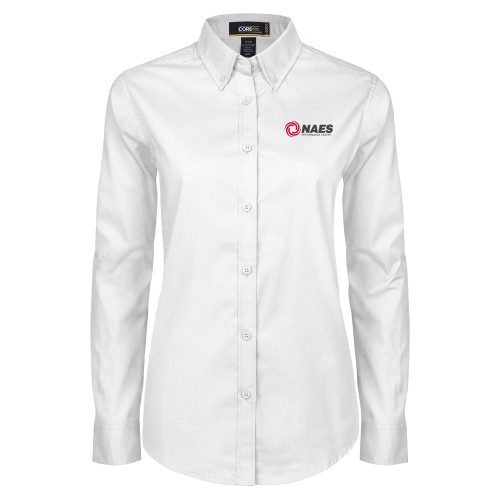 Womens White Twill Button Down Long Sleeve-NAES Performance Center