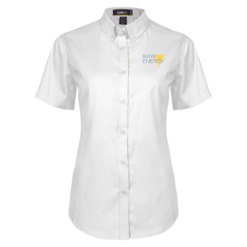Womens White Twill Button Up Short Sleeve-NAES Bay4 Energy