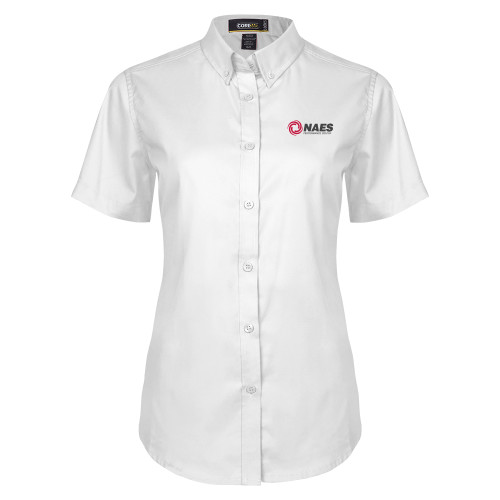 Womens White Twill Button Up Short Sleeve-NAES Performance Center