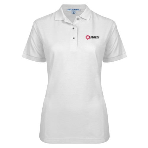 Womens Silk Touch White Pique Polo-NAES Performance Center
