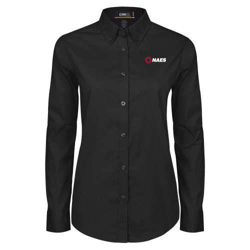 Womens Black Twill Button Down Long Sleeve -NAES