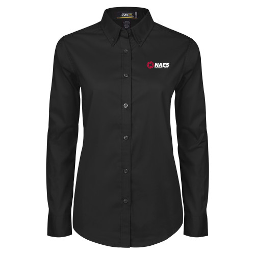 Womens Black Twill Button Down Long Sleeve -NAES Performance Center