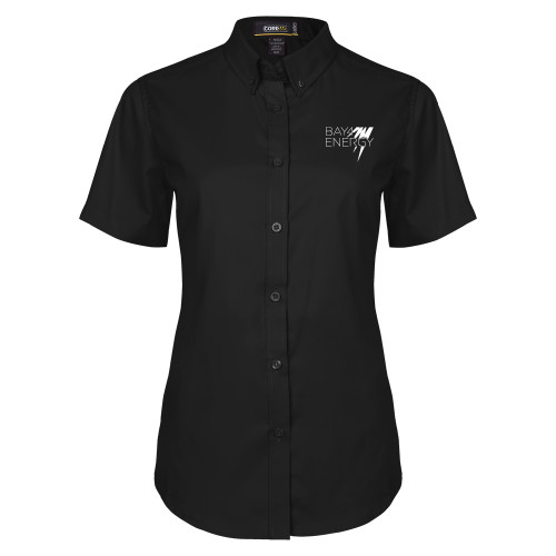 Womens Black Twill Button Up Short Sleeve-NAES Bay4 Energy