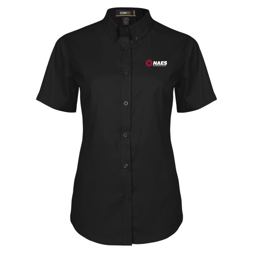 Womens Black Twill Button Up Short Sleeve-NAES Performance Center