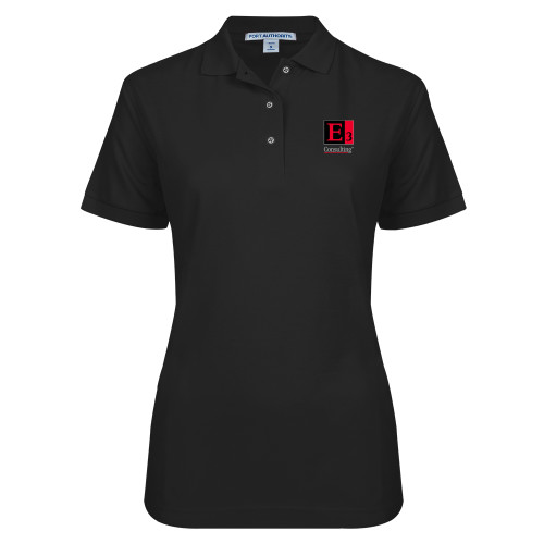 Womens Silk Touch Black Pique Polo-E3 Consulting