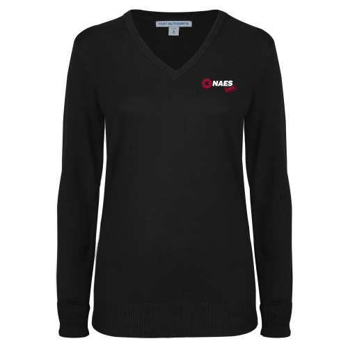 Womens Black VNeck Sweater-NAES Safe