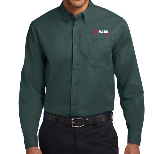 Dark Green Twill Button Down Long Sleeve-NAES Safe