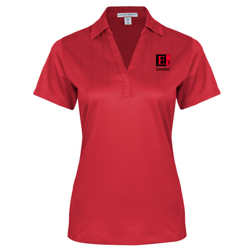 Womens Red Performance Fine Jacquard Polo-E3 Consulting