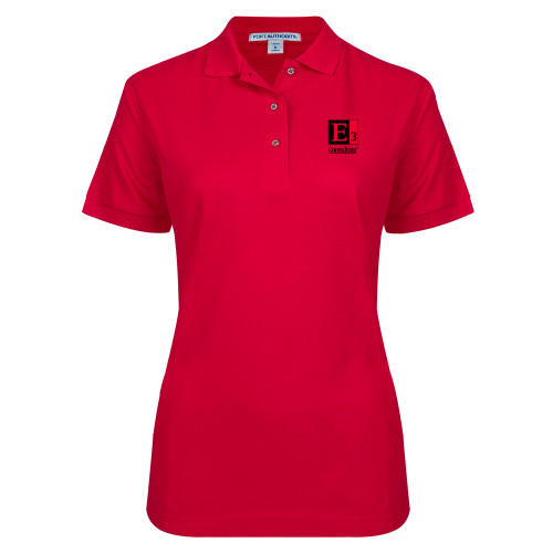 Womens Silk Touch Red Pique Polo-E3 Consulting