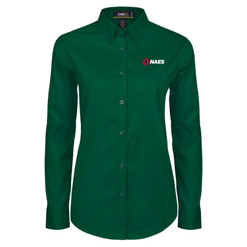 Womens Dark Green Twill Button Down Long Sleeve -NAES