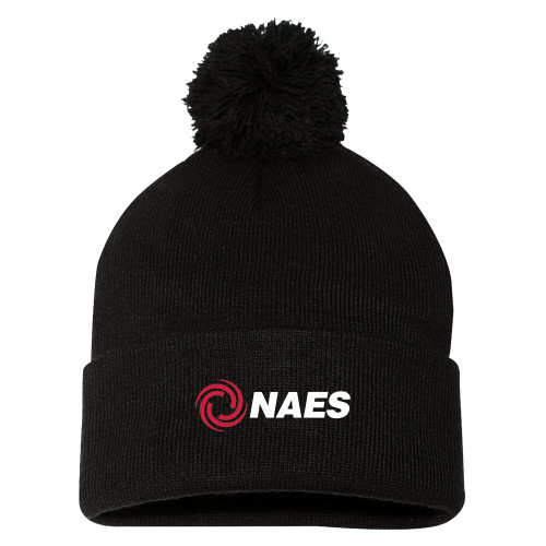 Sportsman Black Pom Pom Cuffed Beanie-NAES