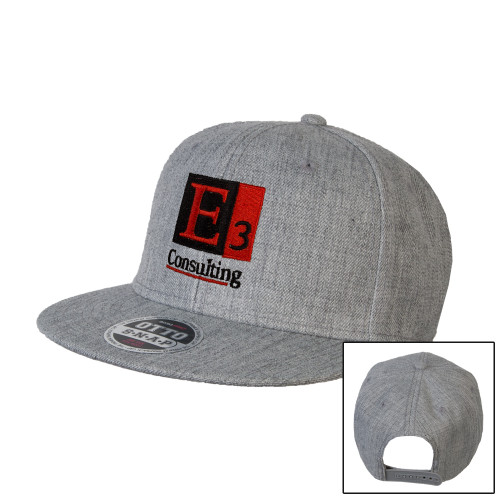 Heather Grey Wool Blend Flat Bill Snapback Hat-E3 Consulting