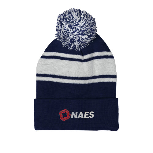 Navy/White Two Tone Knit Pom Beanie w/Cuff-NAES