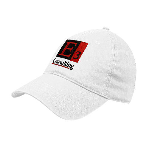 White Unstructured Adjustable Low Profile Hat-E3 Consulting