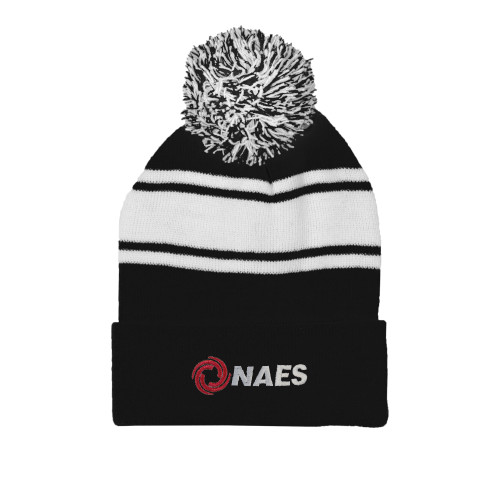 Black/White Two Tone Knit Pom Beanie w/Cuff-NAES