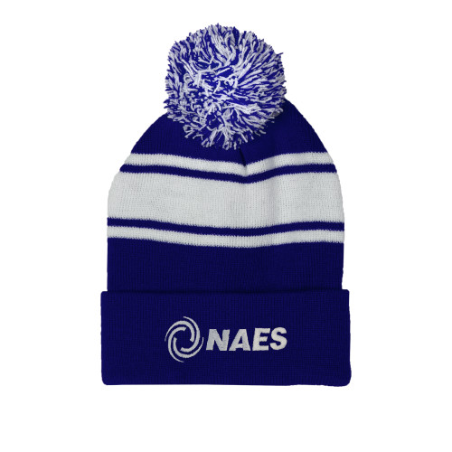 Royal/White Two Tone Knit Pom Beanie w/Cuff-NAES