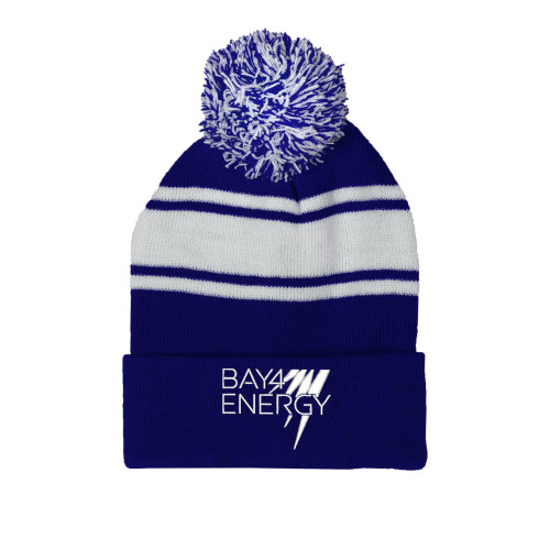 Royal/White Two Tone Knit Pom Beanie w/Cuff-NAES Bay4 Energy