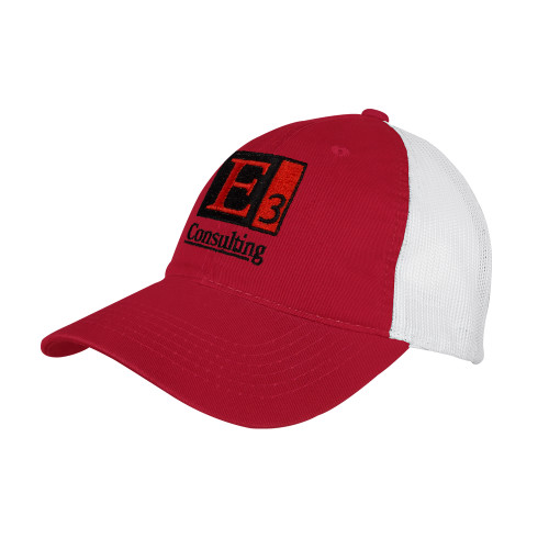 Red/White Mesh Back Unstructured Low Profile Hat-E3 Consulting