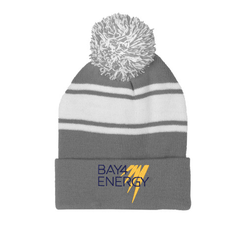 Grey/White Two Tone Knit Pom Beanie w/Cuff-NAES Bay4 Energy