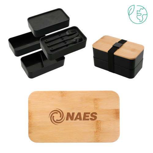 Stackable Bamboo Fiber Black Bento Box-NAES  Engraved