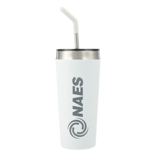 Faye White Vacuum Tumbler w/ Stainless Steel Straw 20 oz-NAES  Engraved