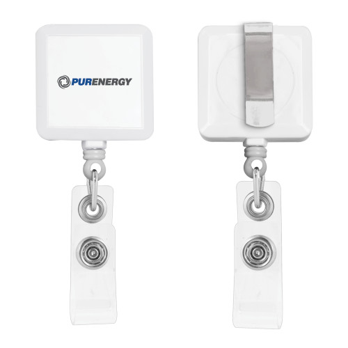 White Square Retractable Badge Holder-PurEnergy