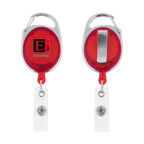 Red Oval Retractable Badge Holder w/Clip-E3 Consulting