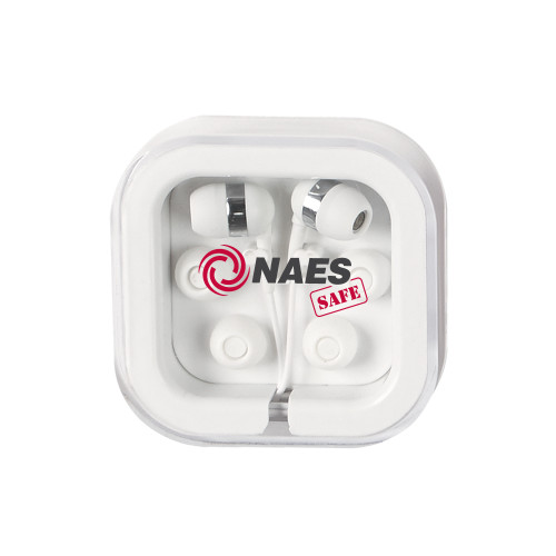 Ear Buds in Clear Square Case-NAES Safe