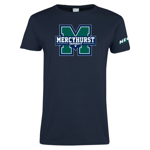 Womens Navy Short Sleeve Tee-Mercyhurst University Logo