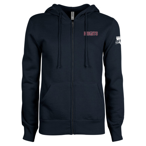 ENZA Womens Navy Fleece Full Zip Hoodie-NEC Fairleigh Knights Wordmark