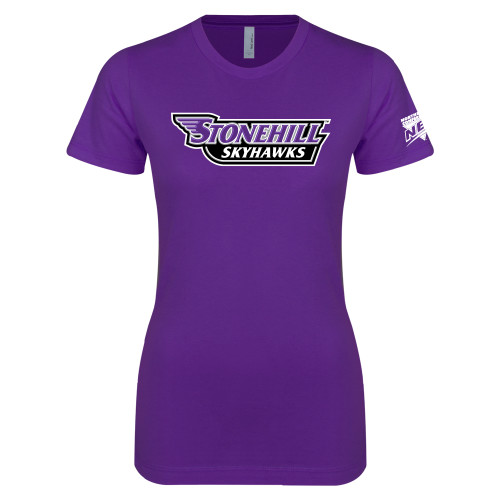 Next Level Womens Purple Boyfriend Tee-NEC Stonehill Skyhawks Wordmark