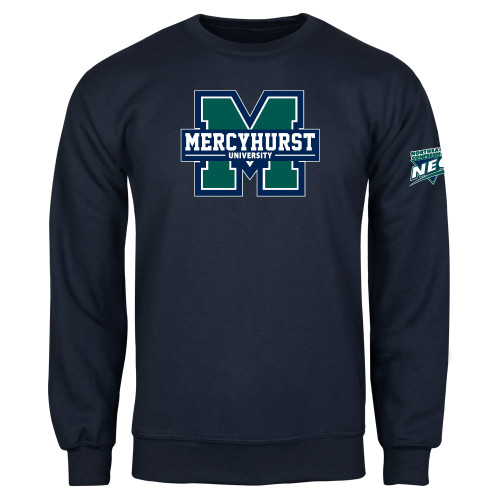Navy Fleece Crew-Mercyhurst University Logo