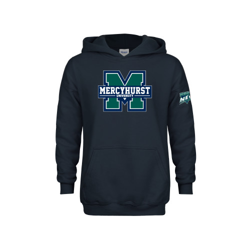 Youth Navy Fleece Hoodie-Mercyhurst University Logo