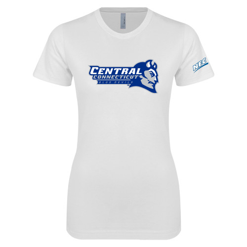 Next Level Womens White Boyfriend Tee-Northeast Conference Central Connecticut Primary Mark