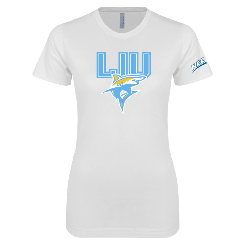 Next Level Womens White Boyfriend Tee-Northeast Conference Long Island University Primary Mark