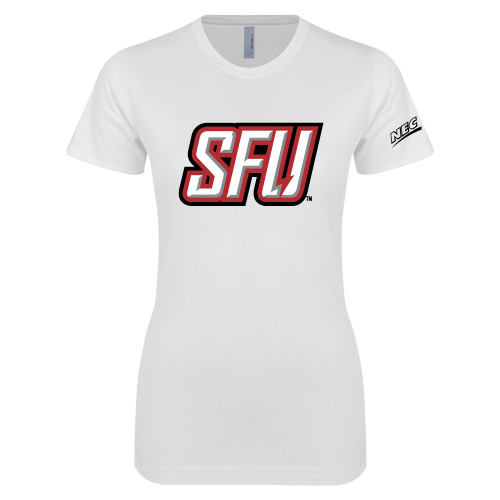 Next Level Womens White Boyfriend Tee-Northeast Conference Saint Francis University Primary Mark