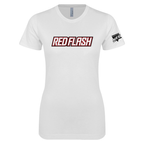 Next Level Womens White Boyfriend Tee-Northeast Conference Saint Francis University Red Flash Wordmark
