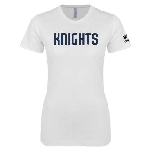 Next Level Womens White Boyfriend Tee-NEC Fairleigh Knights Wordmark