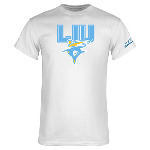 White T Shirt-Northeast Conference Long Island University Primary Mark