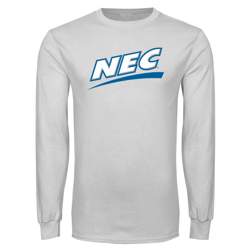White Long Sleeve T Shirt-Northeast Conference NEC Flat Mark